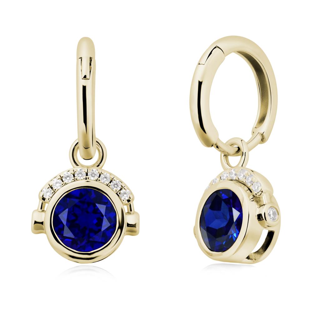 Round Sapphire Headphones Earrings - LUO Jewelry #metal_14k yellow gold