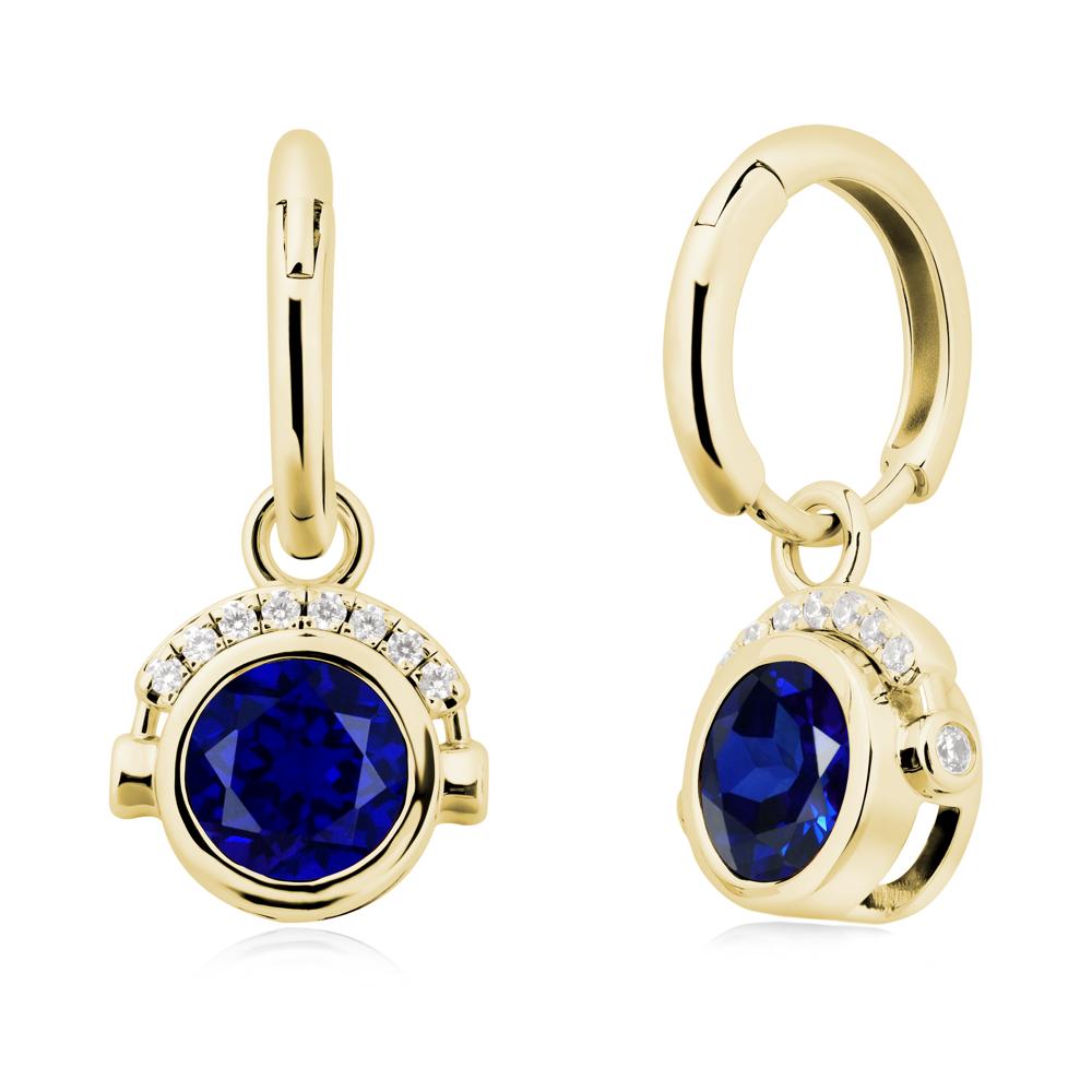 Round Sapphire Headphones Earrings - LUO Jewelry #metal_18k yellow gold