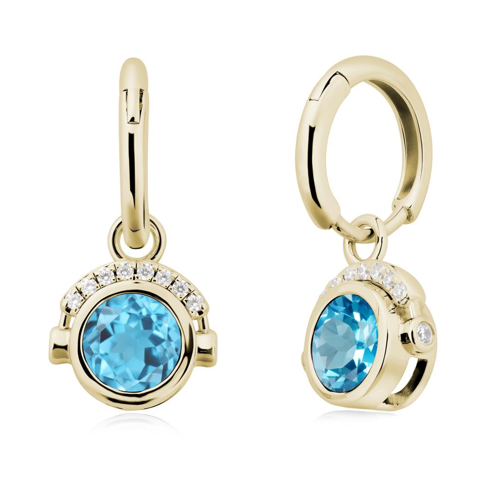 Bezel Swiss Blue Topaz Earrings Inspired By Headphones - LUO Jewelry #metal_14k yellow gold