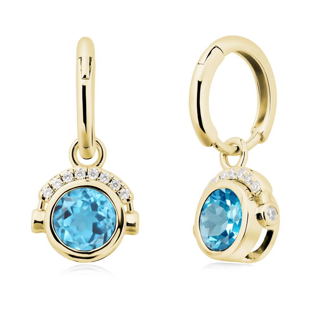 Bezel Swiss Blue Topaz Earrings Inspired By Headphones - LUO Jewelry #metal_18k yellow gold