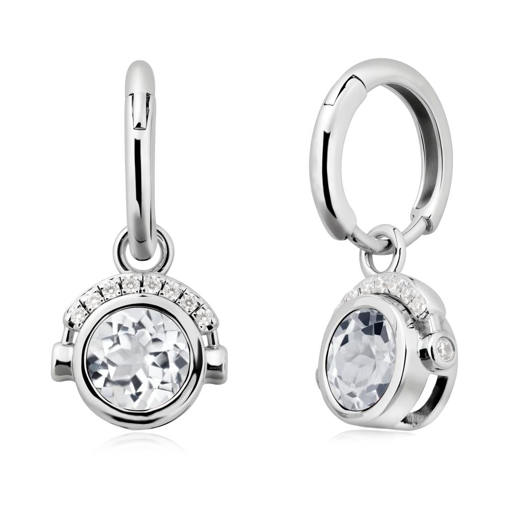 Round White Topaz Headphones Earrings - LUO Jewelry #metal_14k white gold