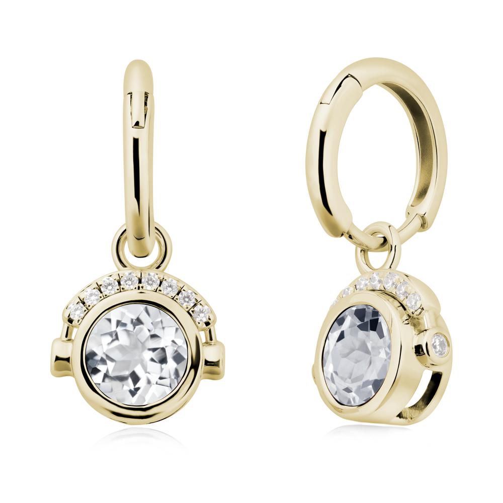 Round White Topaz Headphones Earrings - LUO Jewelry #metal_14k yellow gold