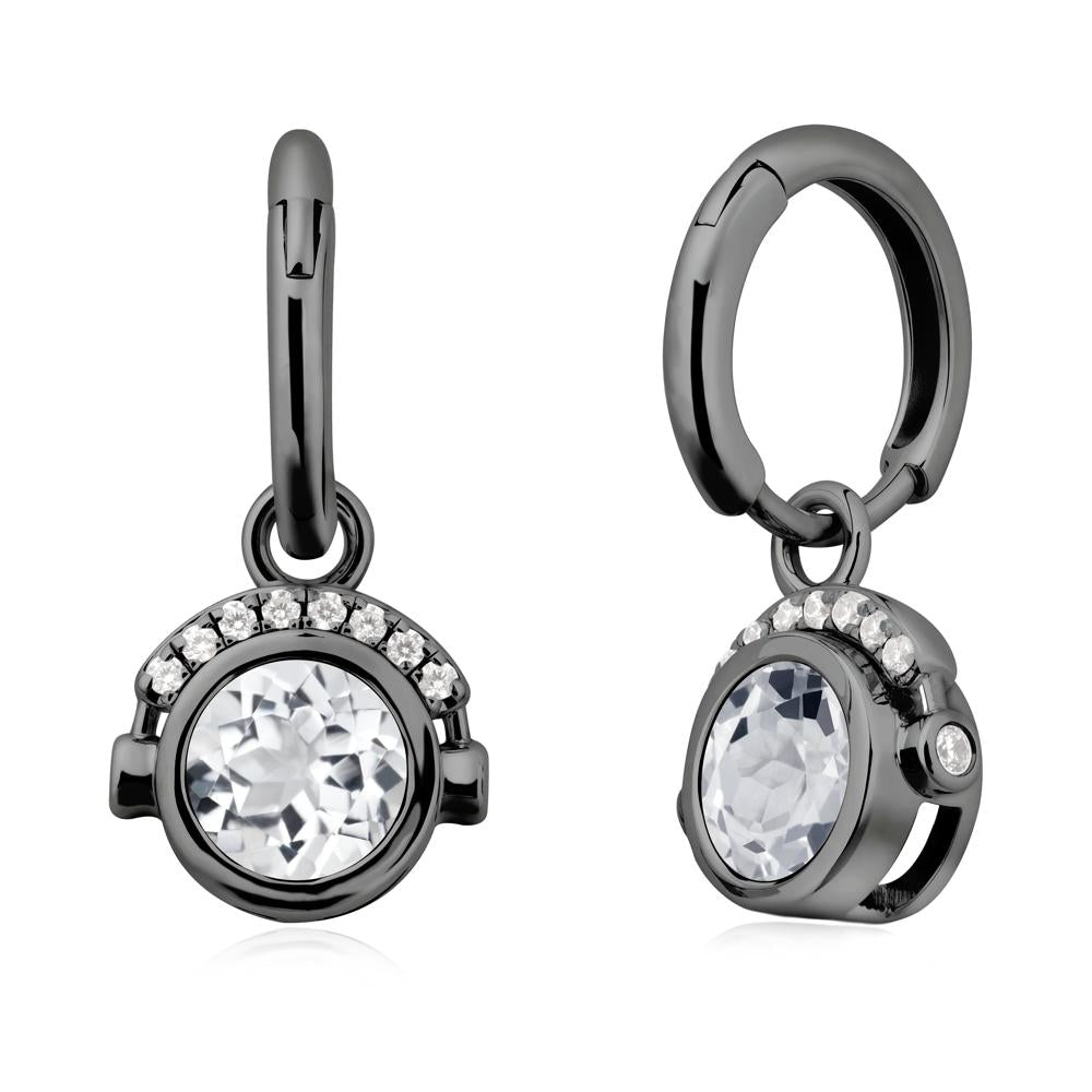 Round White Topaz Headphones Earrings - LUO Jewelry #metal_black finish sterling silver
