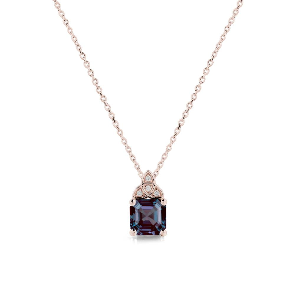 Celtic Knot Asscher Cut Alexandrite Necklace - LUO Jewelry #metal_14k rose gold