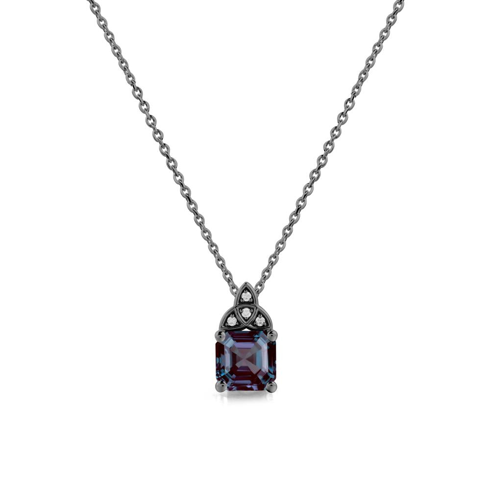 Celtic Knot Asscher Cut Alexandrite Necklace - LUO Jewelry #metal_black finish sterling silver