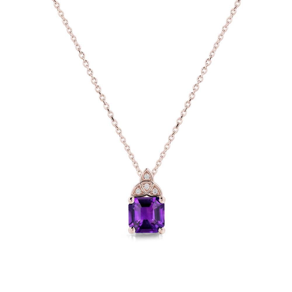 Asscher Cut Amethyst Necklace with Celtic Knot - LUO Jewelry #metal_14k rose gold