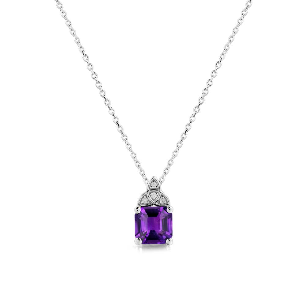 Asscher Cut Amethyst Necklace with Celtic Knot - LUO Jewelry #metal_14k white gold
