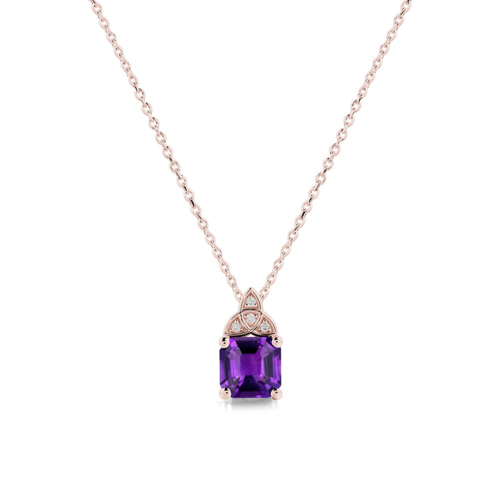 Asscher Cut Amethyst Necklace with Celtic Knot - LUO Jewelry #metal_18k rose gold