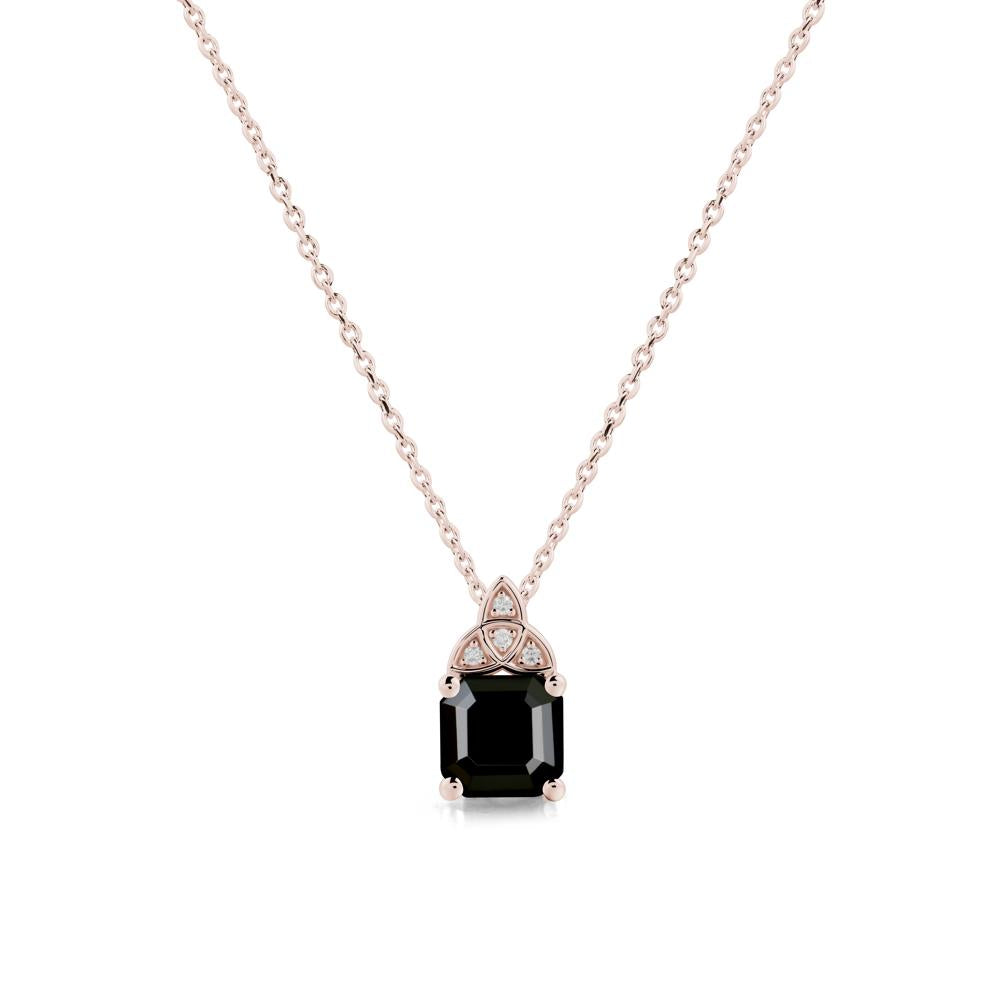 Asscher Cut Black Spinel Necklace with Celtic Knot - LUO Jewelry #metal_14k rose gold
