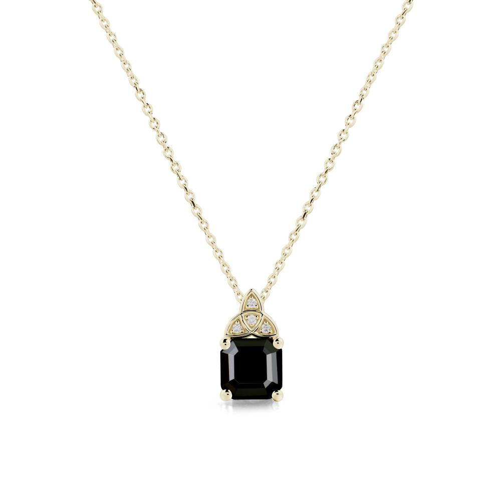 Asscher Cut Black Spinel Necklace with Celtic Knot - LUO Jewelry #metal_14k yellow gold