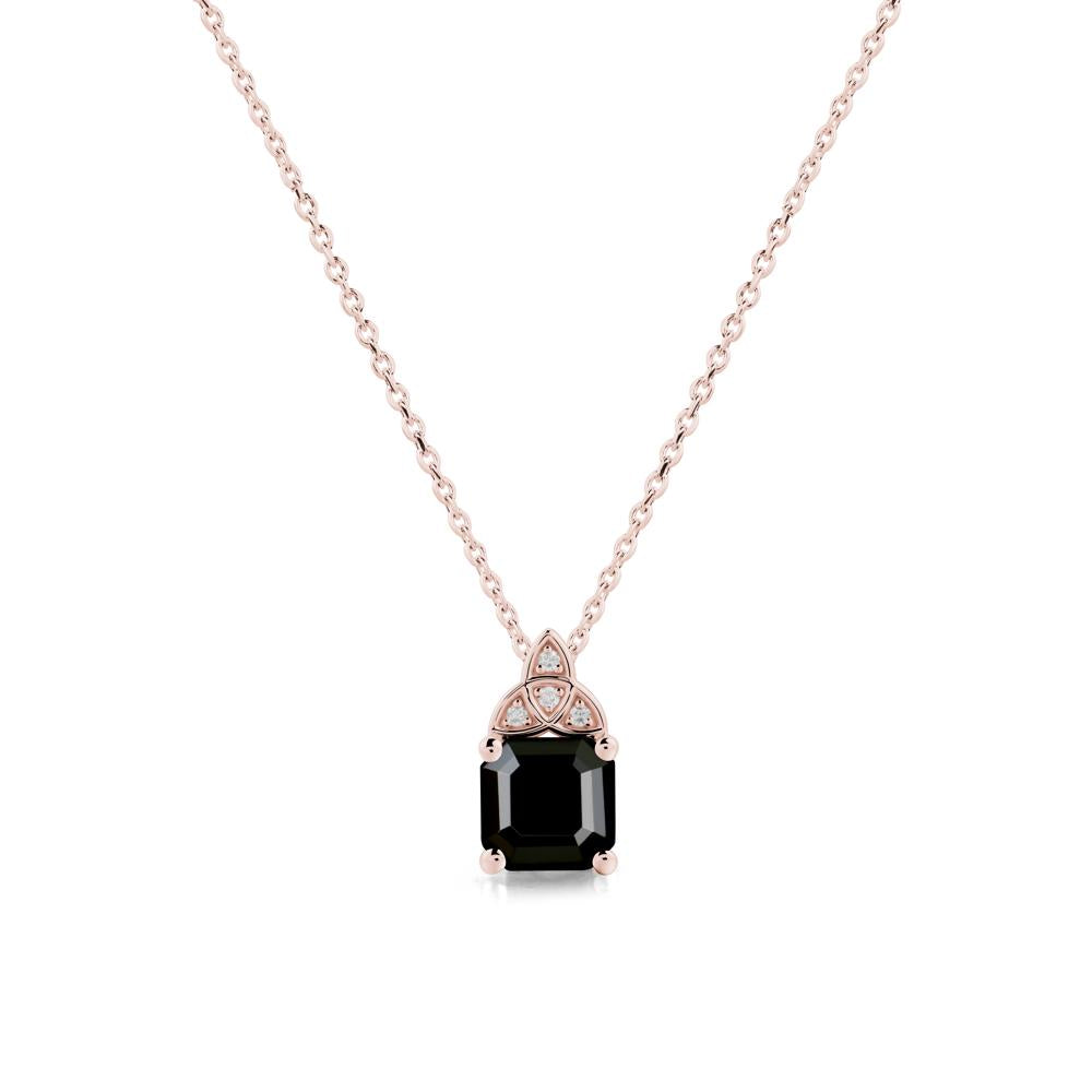 Asscher Cut Black Spinel Necklace with Celtic Knot - LUO Jewelry #metal_18k rose gold