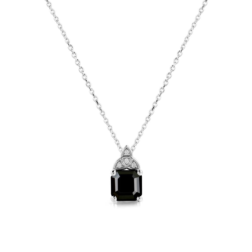 Asscher Cut Black Spinel Necklace with Celtic Knot - LUO Jewelry #metal_18k white gold