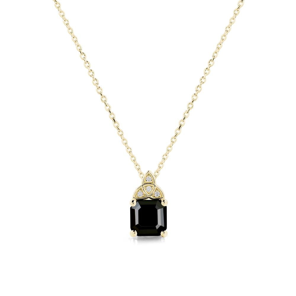 Asscher Cut Black Spinel Necklace with Celtic Knot - LUO Jewelry #metal_18k yellow gold