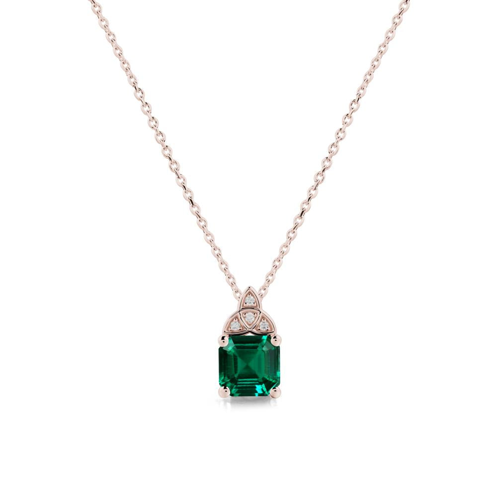 Asscher Cut Emerald Necklace with Celtic Knot - LUO Jewelry #metal_14k rose gold