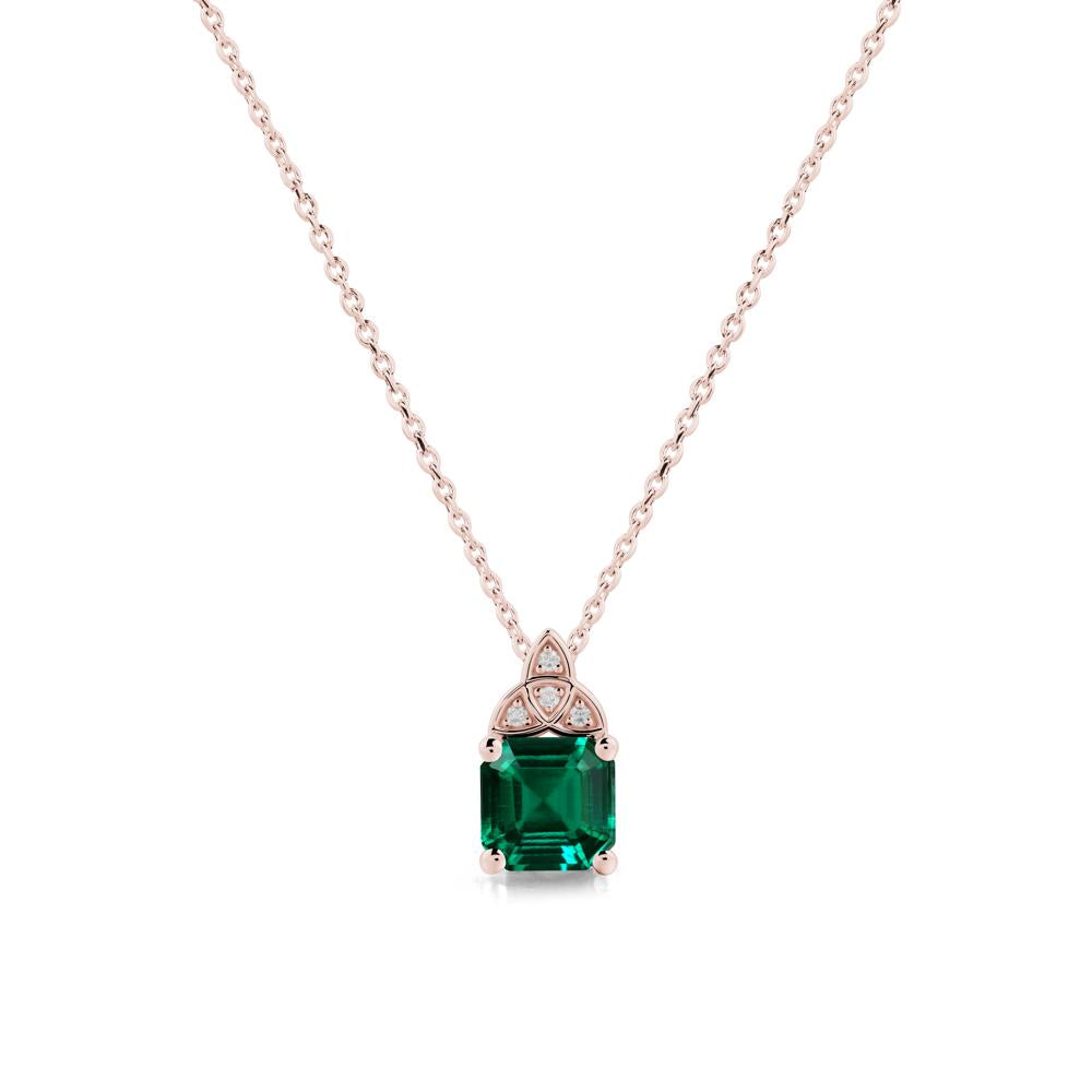 Asscher Cut Emerald Necklace with Celtic Knot - LUO Jewelry #metal_18k rose gold
