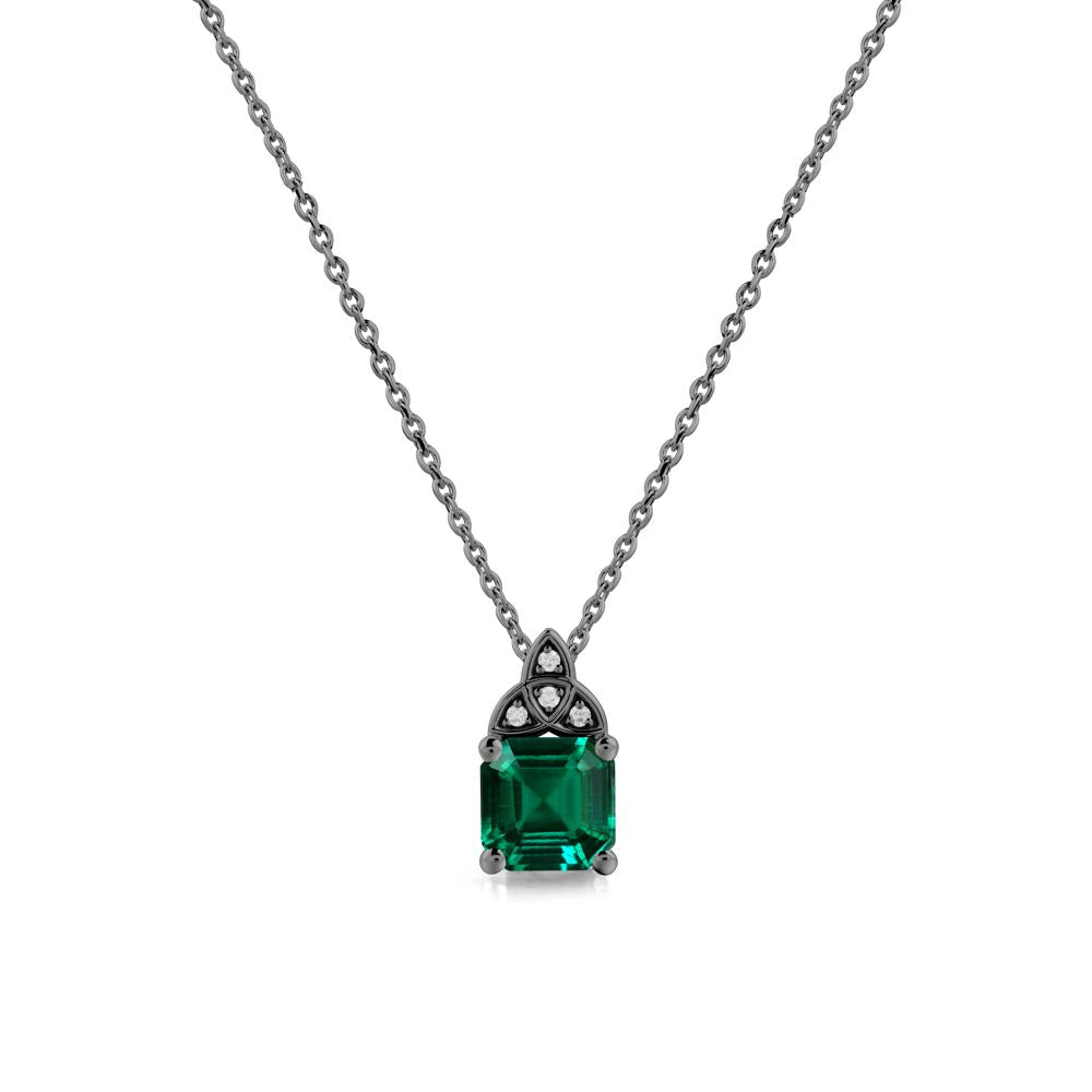 Asscher Cut Emerald Necklace with Celtic Knot - LUO Jewelry #metal_black finish sterling silver