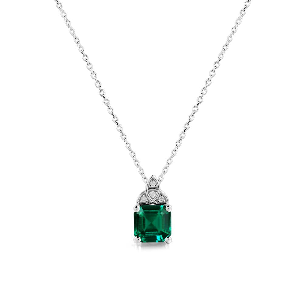 Asscher Cut Emerald Necklace with Celtic Knot - LUO Jewelry #metal_sterling silver