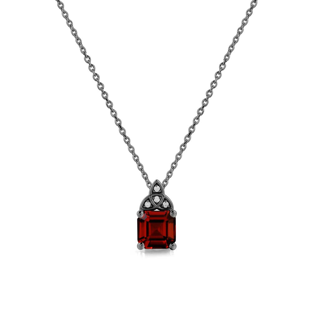 Celtic Knot Asscher Cut Garnet Necklace - LUO Jewelry #metal_black finish sterling silver