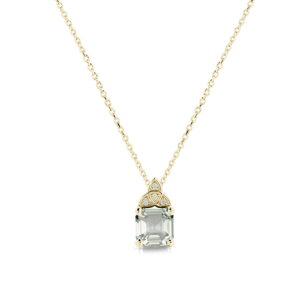 Asscher Cut Green Amethyst Necklace with Celtic Knot - LUO Jewelry #metal_18k yellow gold