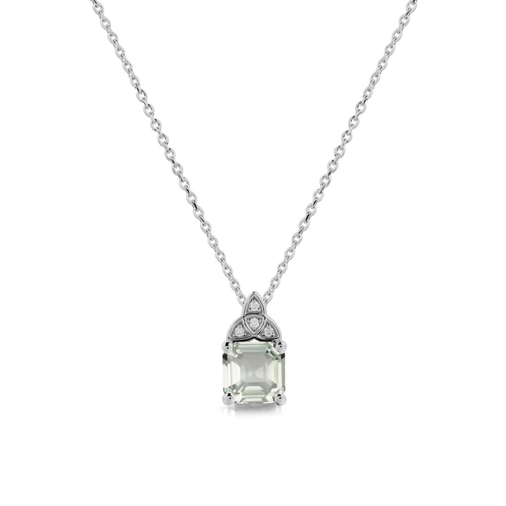 Asscher Cut Green Amethyst Necklace with Celtic Knot - LUO Jewelry #metal_platinum