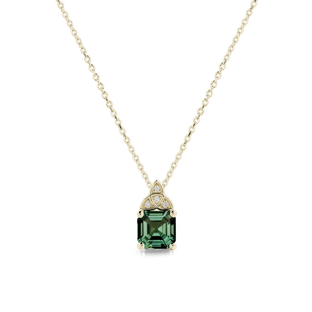 Celtic Knot Asscher Cut Green Sapphire Necklace - LUO Jewelry #metal_14k yellow gold