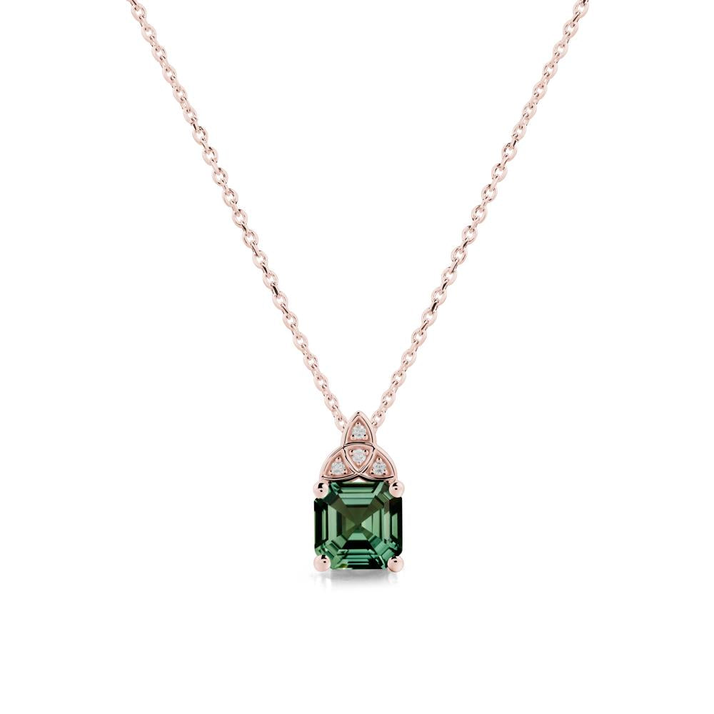 Celtic Knot Asscher Cut Green Sapphire Necklace - LUO Jewelry #metal_18k rose gold