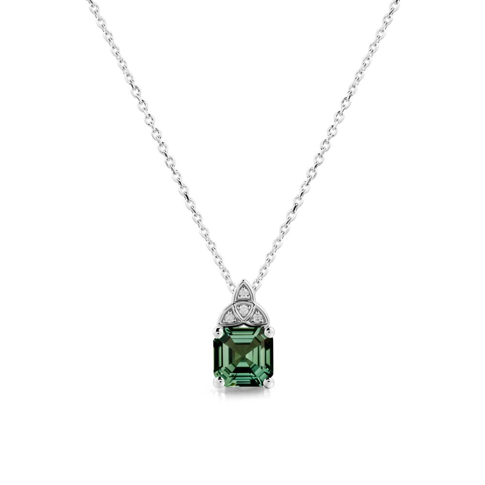 Celtic Knot Asscher Cut Green Sapphire Necklace - LUO Jewelry #metal_18k white gold