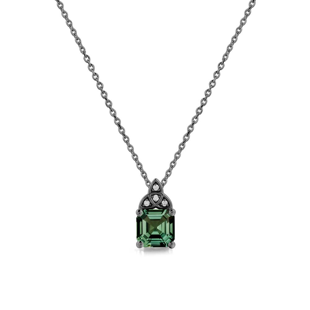 Celtic Knot Asscher Cut Green Sapphire Necklace - LUO Jewelry #metal_black finish sterling silver