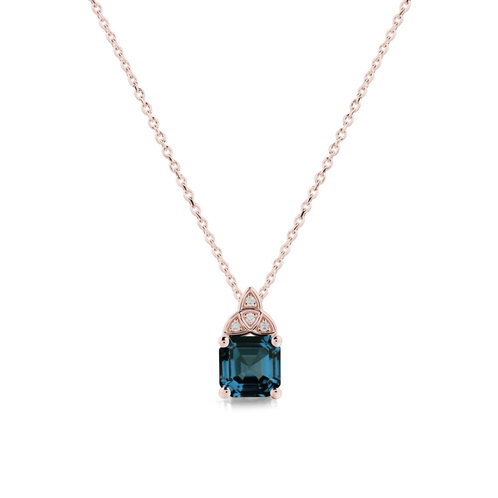 Asscher Cut London Blue Topaz Necklace with Celtic Knot - LUO Jewelry #metal_18k rose gold