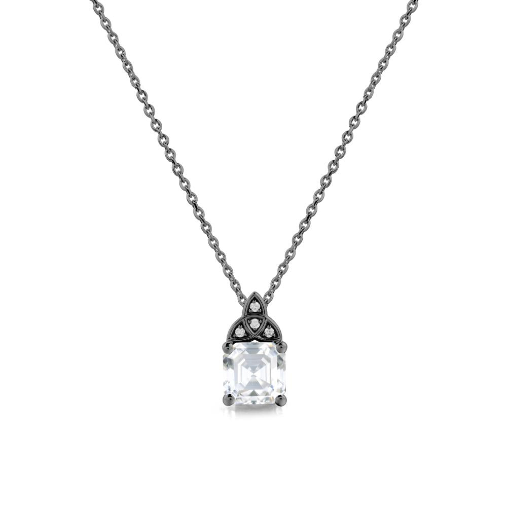 Celtic Knot Asscher Cut Moissanite Necklace - LUO Jewelry #metal_black finish sterling silver