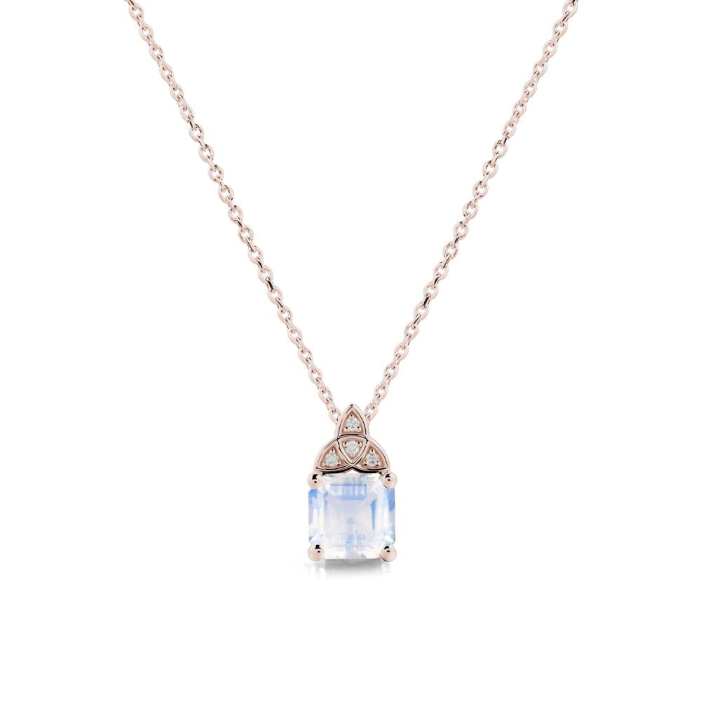 Asscher Cut Moonstone Necklace with Celtic Knot - LUO Jewelry #metal_14k rose gold