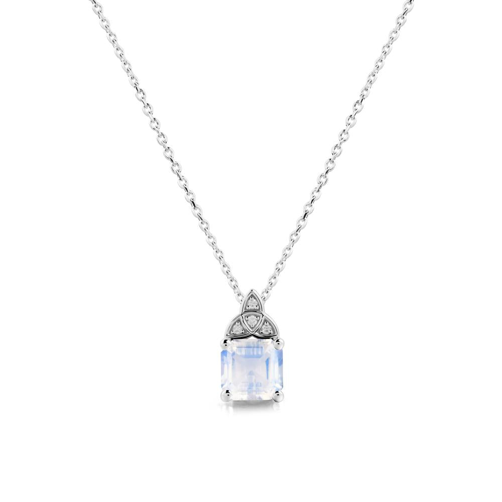 Asscher Cut Moonstone Necklace with Celtic Knot - LUO Jewelry #metal_18k white gold