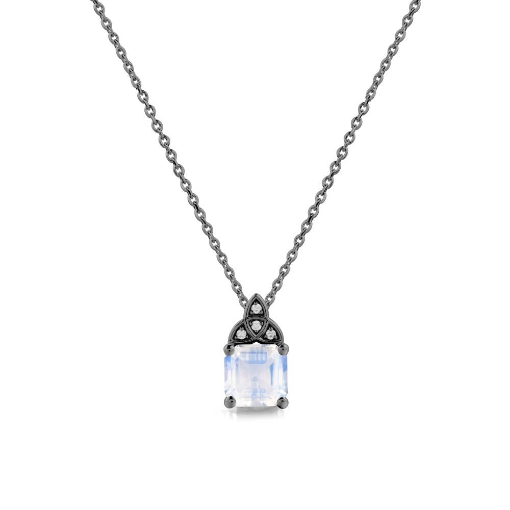 Asscher Cut Moonstone Necklace with Celtic Knot - LUO Jewelry #metal_black finish sterling silver
