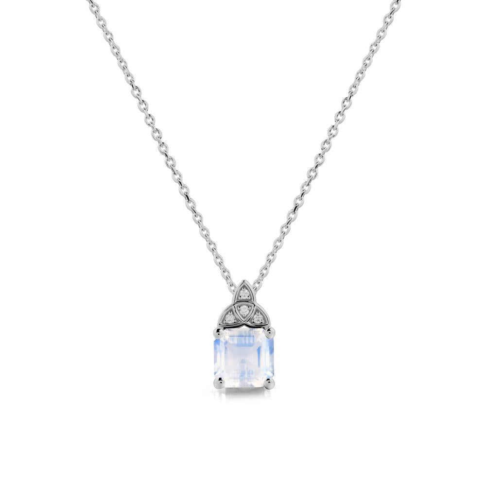 Asscher Cut Moonstone Necklace with Celtic Knot - LUO Jewelry #metal_platinum