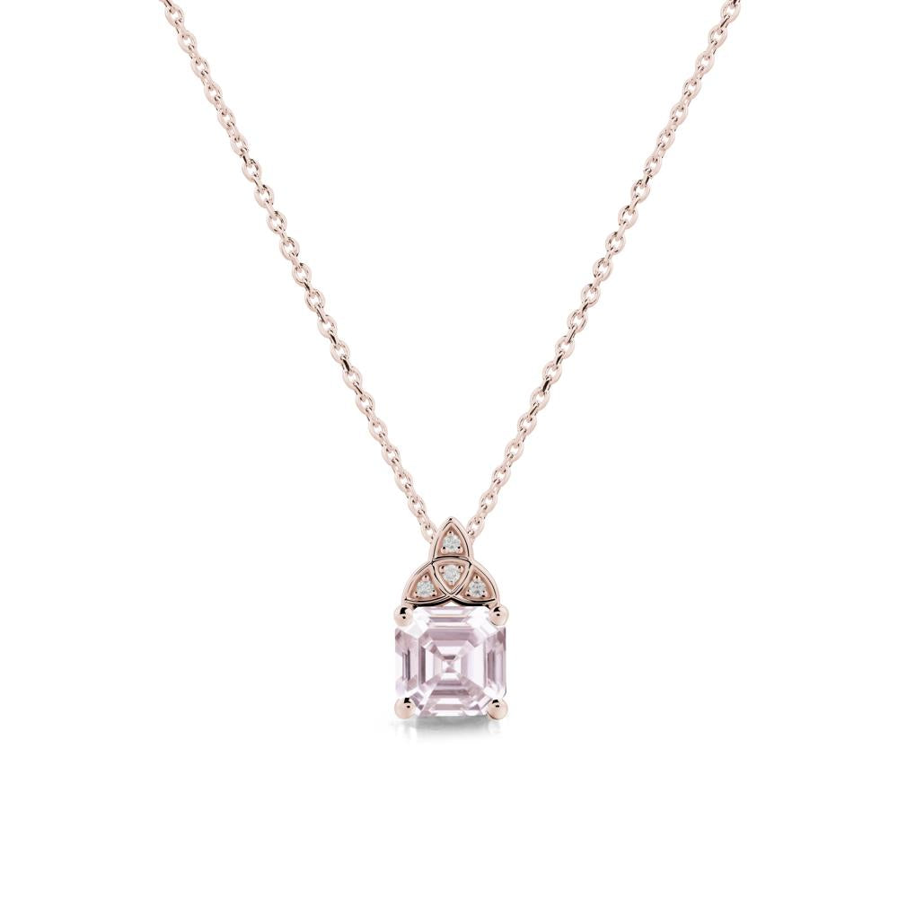 Asscher Cut Pink Cubic Zirconia Necklace with Celtic Knot - LUO Jewelry #metal_14k rose gold