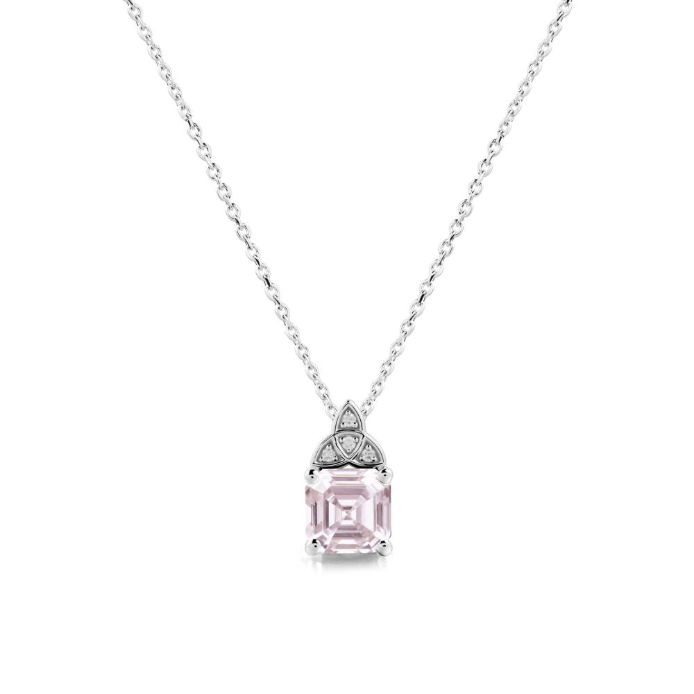 Asscher Cut Pink Cubic Zirconia Necklace with Celtic Knot - LUO Jewelry #metal_14k white gold
