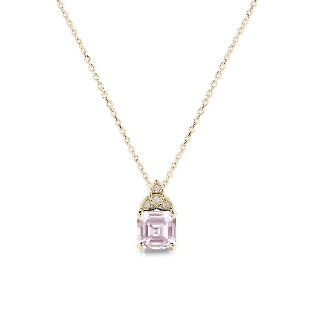 Asscher Cut Pink Cubic Zirconia Necklace with Celtic Knot - LUO Jewelry #metal_14k yellow gold