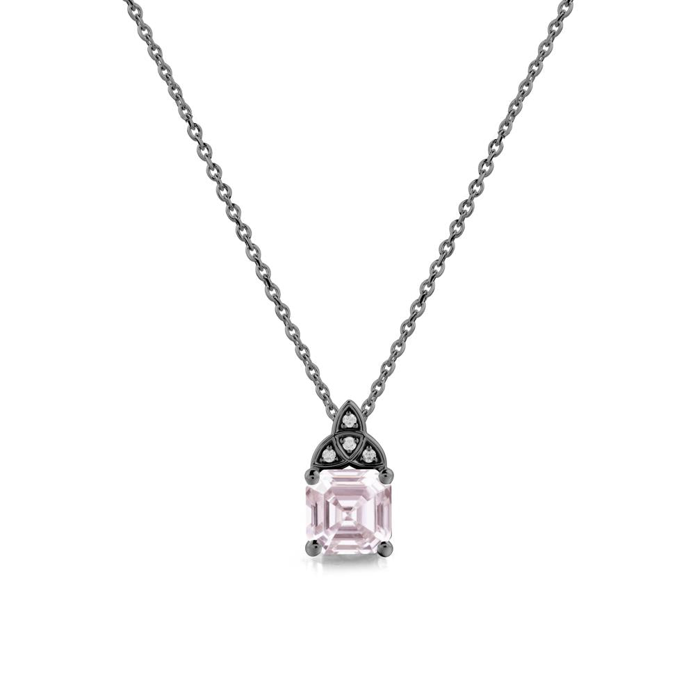 Asscher Cut Pink Cubic Zirconia Necklace with Celtic Knot - LUO Jewelry #metal_black finish sterling silver