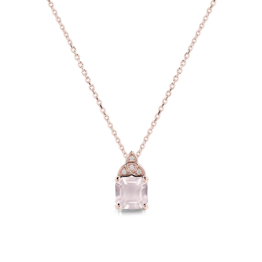 Asscher Cut Rose Quartz Necklace with Celtic Knot - LUO Jewelry #metal_18k rose gold