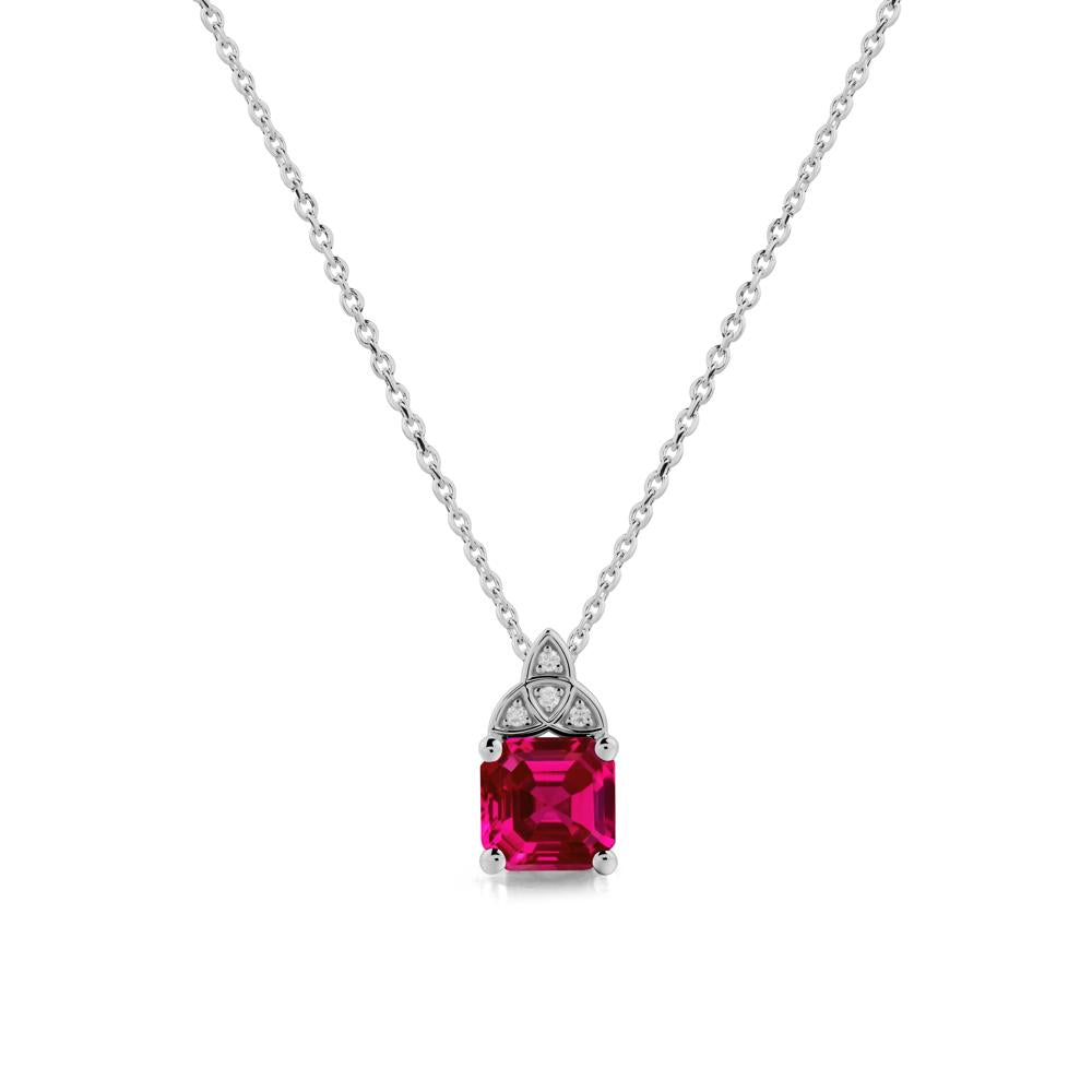 Celtic Knot Asscher Cut Ruby Necklace - LUO Jewelry #metal_platinum