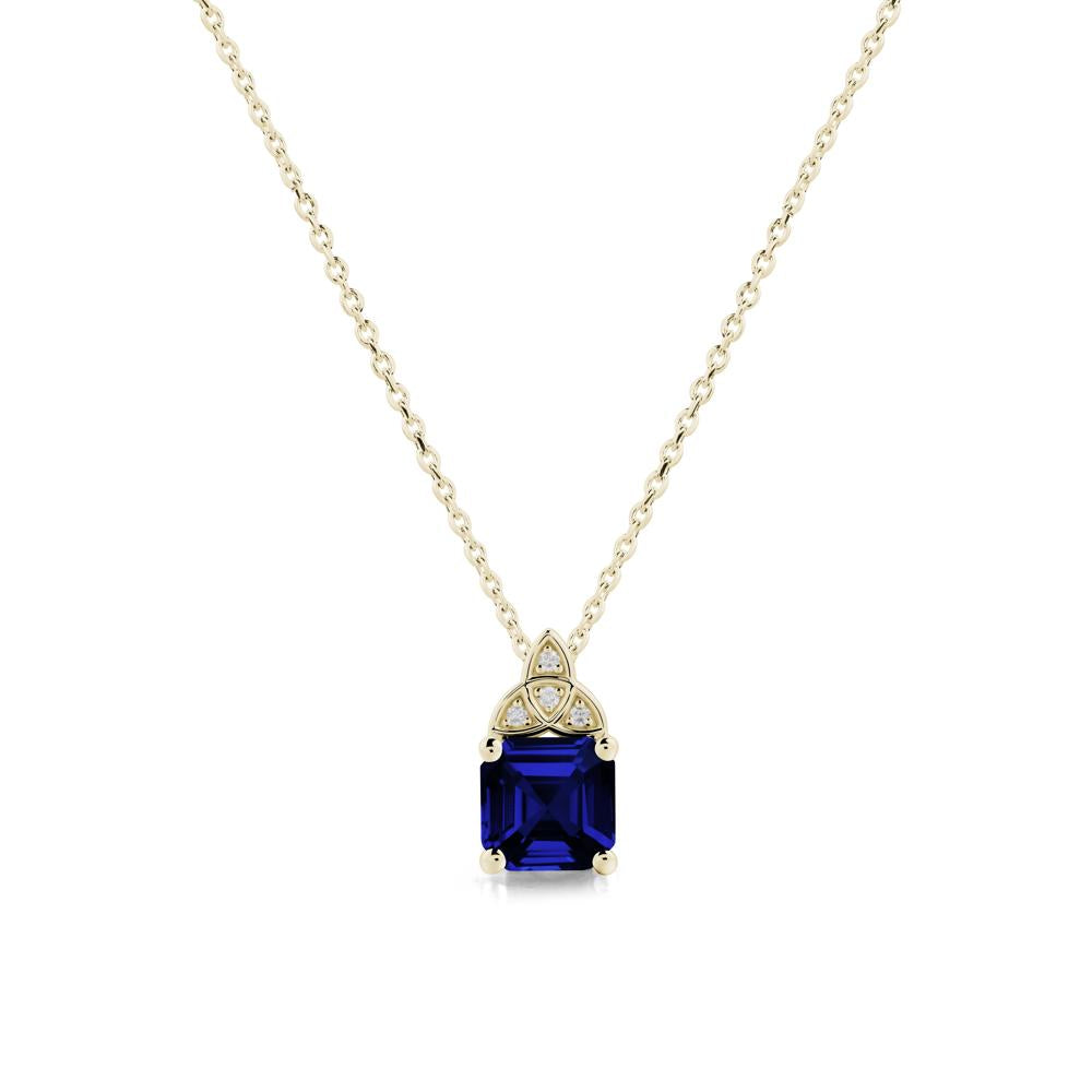 Asscher Cut Sapphire Necklace with Celtic Knot - LUO Jewelry #metal_14k yellow gold
