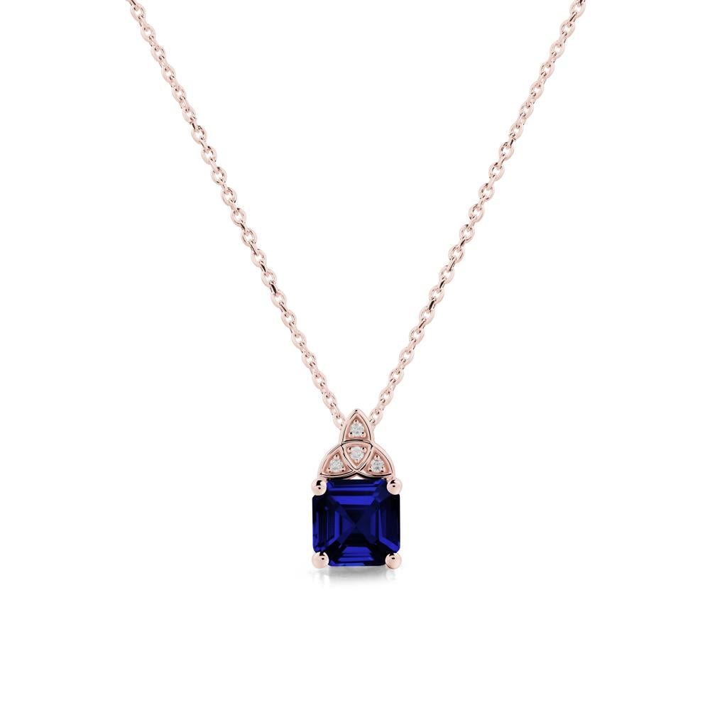 Asscher Cut Sapphire Necklace with Celtic Knot - LUO Jewelry #metal_18k rose gold