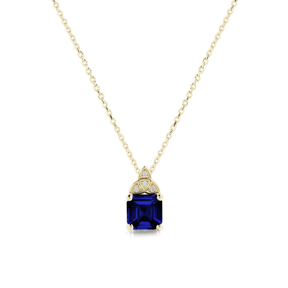 Asscher Cut Sapphire Necklace with Celtic Knot - LUO Jewelry #metal_18k yellow gold