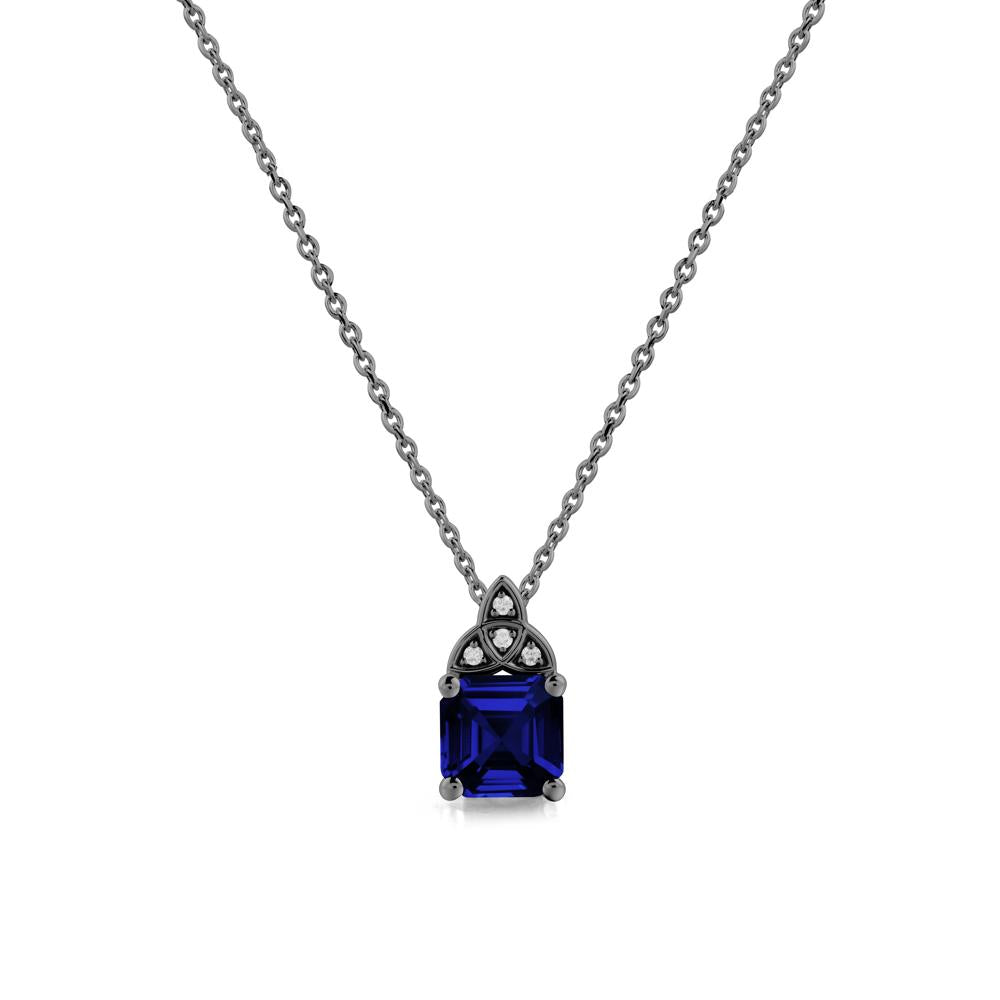 Asscher Cut Sapphire Necklace with Celtic Knot - LUO Jewelry #metal_black finish sterling silver