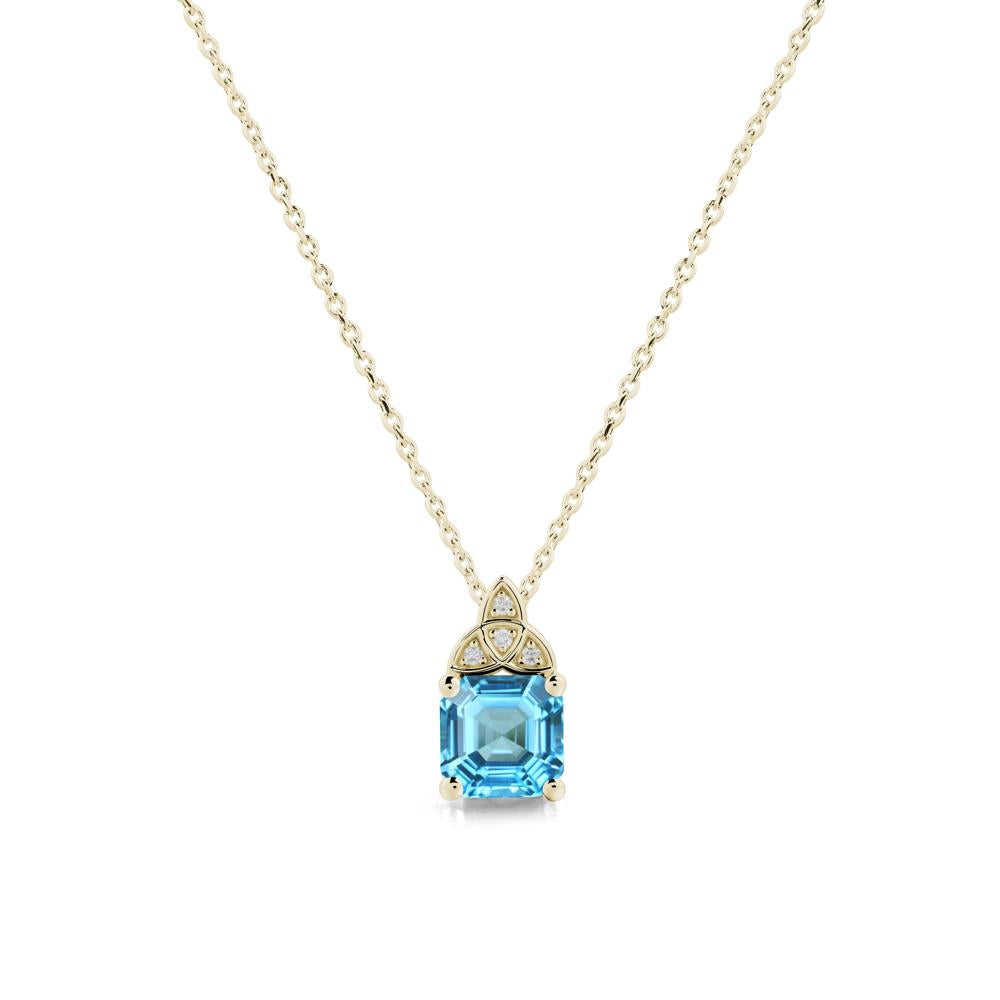 Asscher Cut Swiss Blue Topaz Necklace with Celtic Knot - LUO Jewelry #metal_14k yellow gold