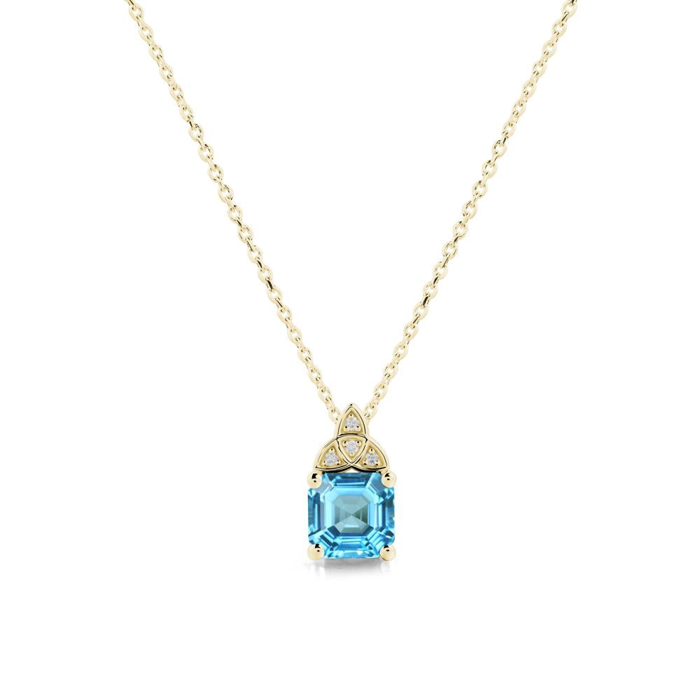 Asscher Cut Swiss Blue Topaz Necklace with Celtic Knot - LUO Jewelry #metal_18k yellow gold