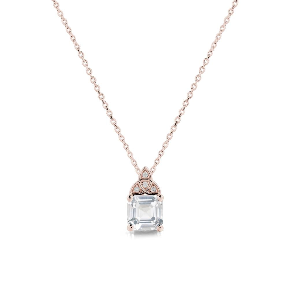 Celtic Knot Asscher Cut White Topaz Necklace - LUO Jewelry #metal_14k rose gold
