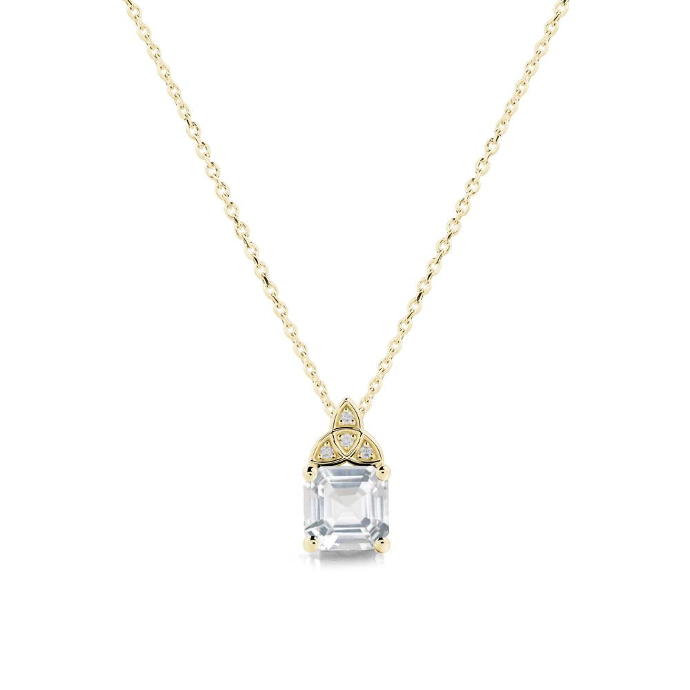 Celtic Knot Asscher Cut White Topaz Necklace - LUO Jewelry #metal_18k yellow gold