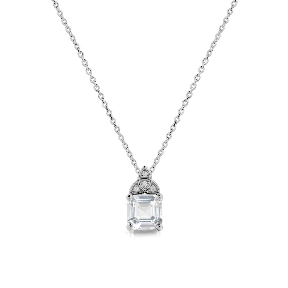 Celtic Knot Asscher Cut White Topaz Necklace - LUO Jewelry #metal_platinum