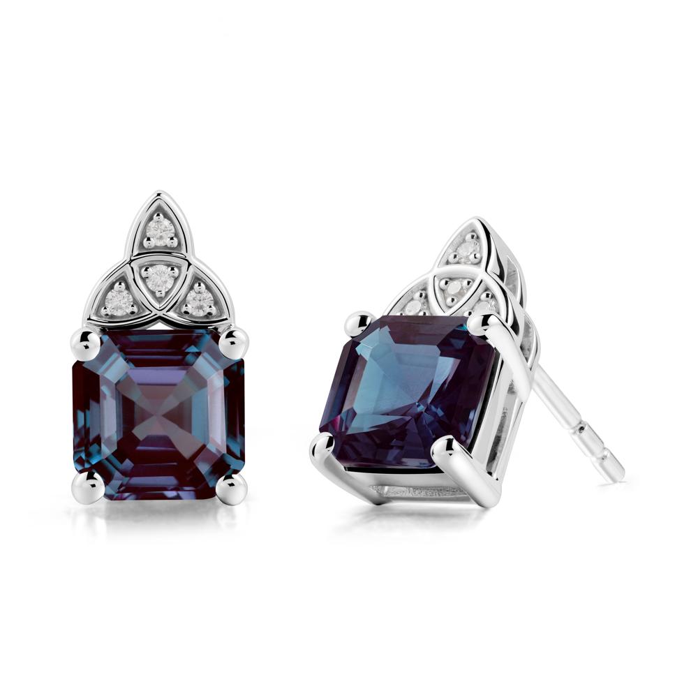 Celtic Knot Asscher Cut Alexandrite Earrings - LUO Jewelry #metal_14k white gold